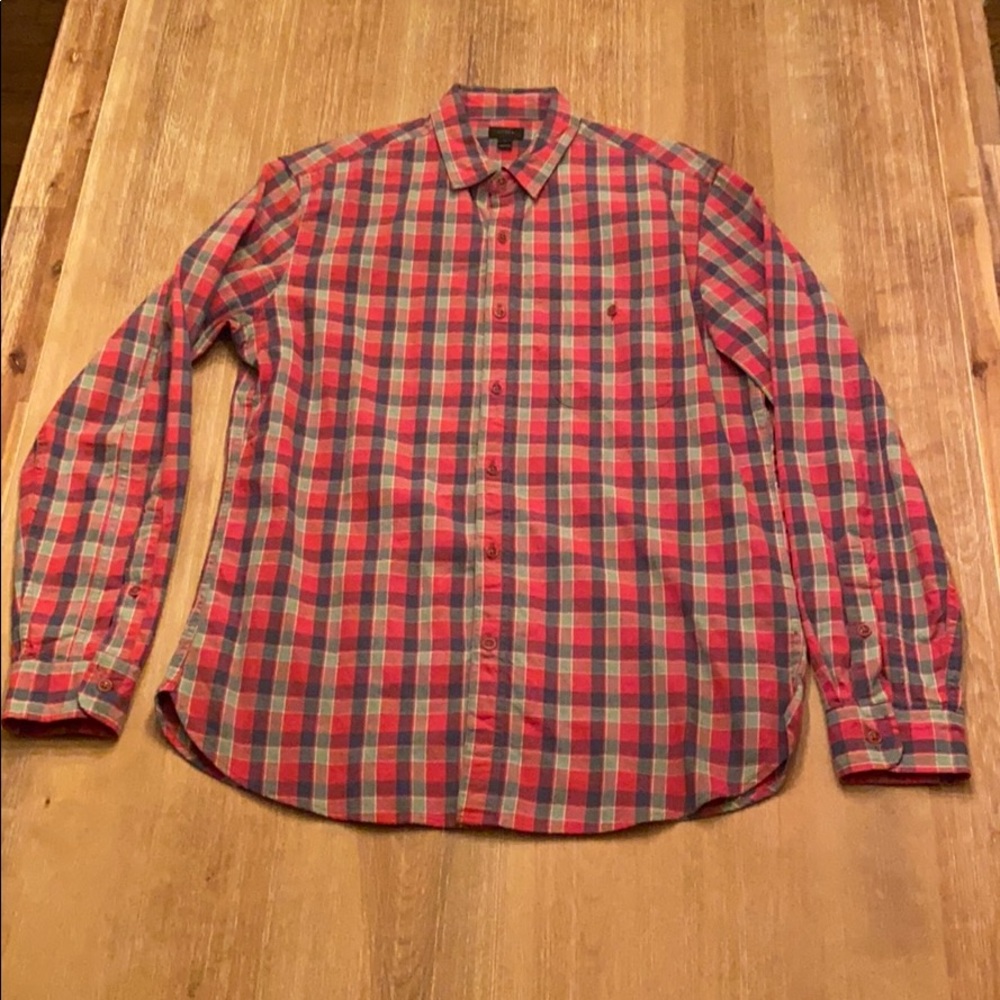 JCrew men’s button down red, blue and green plaid